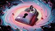 © BOJOShop - Padlock on swirling liquid background. Cyber security concept with abstract digital art.