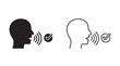 © EMON - Speaking Head Silhouette With Sound Waves And Checkmark Icon Black And White