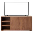 © Fairuz Goldiana - Smart TV on modern wooden cabinet stand isolated on transparent background.