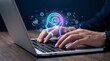 © A.J.RUMI - IT Person typing on laptop AI for software development and automation. Artificial intelligence generates code, detects bugs, optimizes workflow, and supports application building