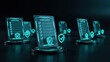 © 托哈创作者 - Digital compliance documents with shield icons in a dark futuristic environment