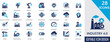 © Nagma - Industry 4.0 and smart factory solid icon set. Contains digital twin, manufacturing, robotic, production,   and industrial iot. Vector icons for industrial automation and future technology.