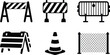 © Golapi - Road barrier icon set featuring construction site safety fences, traffic control symbols, and black and white vector elements for transportation design.