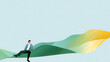 © mm - Person relaxing on a large abstract leaf. Minimalist illustration of calm nature rest.