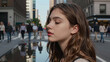 © A Luna Blue - Urban Portrait of Woman with Long Hair in City Street Scene