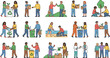 © MstLinaAkter - Diverse community volunteers character set recycling sorting waste planting trees collecting garbage and protecting environment isolated on white background flat vector