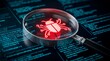 © Zahra - Glowing red computer bug icon with magnifying glass showing software vulnerabilities, program malware and code errors, representing cybersecurity analysis and system debugging