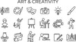 © Rujina - Art and creativity line icons, set of 18 creative hobby vector symbols, artistic expression and craft outline pictograms for design projects
