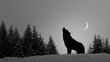 © Farhat Abas - Wolf howling at crescent moon winter