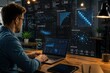 © Z - Focused data analyst working in a bright contemporary workspace enhanced with holographic data visualizations, combining realistic office photography and futuristic digital art.
