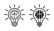 © mdbhraju76 - Brain light bulb icon collection with creative intelligence symbols. Concept of ideas, innovation, creativity, intelligence, education, problem solving, knowledge, technology and business development.