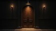 © Leonardo - Entrada minimalista a un bar clandestino con una puerta de estilo vintage e iluminación sutil