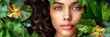 © Boomanoid - Closeup Portrait of Woman Amidst Vibrant Green Leaves and Colorful Flowers