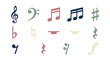 © Pefsakey - musical notes and symbols isolated on transparent background in pastel colors for music and entertainment themes