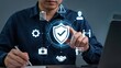 © 托哈创作者 - Professional touching virtual safety and security shield icon in business management.