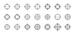© vell - Aim or target cross symbol in circle. Illustration of weapon sign of sniper or sharpshooter. Aiming bullseye in flat design in outline style. Optical game weapon. Aim sight for hunting.