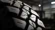 © Lucky - Heavy duty off road tire tread close up in industrial garage setting