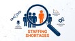 © Blood Group - Staffing shortages concept illustration, labor market crisis and recruitment challenges, magnifying glass over human resources icons
