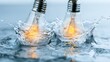© Bonsales - Glowing light bulbs splashing into water creating dynamic energy and innovative idea concepts with liquid reflections