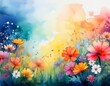 © Stella - abstract art colorful painting art of a spring flower meadow floral watercolor background generative ai