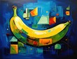 © Abbi - Abstract colorful oil painting of a single yellow banana.