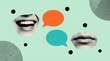 © SunSpirit - Bizarre creative trend collage featuring female and man heads talking with speech bubbles for communication.