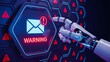 © Shameer - Artificial intelligence hand touching warning alert interface for cybersecurity threat concept