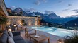 © WOWA - Charming mountain getaway featuring a picturesque poolside vista during the evening hours