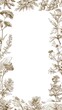 © PinkiePie - Vintage botanical etching, detailed illustrations of medicinal herbs forming a frame, large blank center, monochrome sepia ink