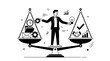 © Lisgi - Businessman stands on a balancing scale to weigh his daily work tasks against his strategic business goals.