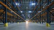 © The Little Hut - Vast empty industrial warehouse interior with tall shelving racks and bright overhead lighting
