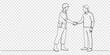 © Gerish - Soldier and Civilian Shaking Hands One Line Drawing, transparent background, A dedicated soldier and a respectful civilian shaking hands, symbolizing heartfelt unity, mutual support, and patriotic pro