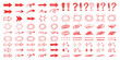 © ZenVectors - Set of red hand drawn arrows exclamation marks question marks stars and comic explosion shapes doodle elements