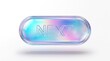 © rezaul4022 - Floating holographic glassmorphism UI button with next text and soft shadow on white background