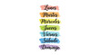 © Ali - Colorful watercolor brush strokes featuring handwritten Spanish days of the week on a clean white background for educational design projects