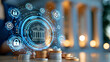 © Nataliya - Digital banking infrastructure concept with secure transactions and network integration icons, financial services theme, defocused background, with copy space