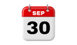 © Atika - 30 September 3D Calendar Icon PNG, Realistic Monthly Calendar, Desk Calendar
