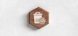 © sh99 - A wooden hexagonal icon featuring a trash can with a scales of justice symbol. This conceptual graphic represents legal waste, discarded litigation, law reforms, or ethics in disposal.