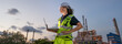 © BESTIMAGE - Inspector engineer inspecting petroleum engineering in oil refinery performance checklist inspection at fuel industrial plant Female petrol engineer hold laptop and checking at site during evening