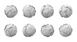 © SUUGOIisME - crumpled paper balls arranged in a row on white background used as concept for failure deletion rejection and discarded ideas
