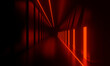 © Kavik - 3D Red neon tunnel. Futuristic dark sci fi corridor with glowing red neon light strips and reflective floor background