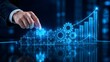 © Add Win - Hand integrating a glowing puzzle piece into a system of gears and a growing chart, illustrating strategic solutions, collaboration, and optimized business success.
