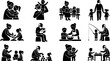 © Morningstar - Grandparents & Grandchildren silhouette icon set, flat black glyph style, pure white background