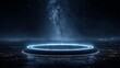 © 楠 刘 - 3D futuristic sci-fi digital background with glowing blue podium and starry space sky for product presentation and technology display