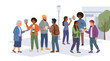 © Ernesto - Diverse group of social activists distributing information flyers in a public park flat vector illustration.