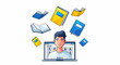 © Eryck Gusdian - Man on laptop surrounded by books representing online education.