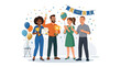 © Dudi - Diverse team celebrating success with trophies and champagne, surrounded by confetti