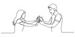 © OTP Line art - Young man and woman touching hands together in a continuous single line art style drawing representing love connection intimacy and romantic relationship Vector, illustration