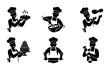 © Galib - Baker Icon Set: Chef Preparing Bread, Mixing Dough, Decorating Cake, Rolling Pastry, Baking Cupcakes, Flipping Dough, Culinary Art, Food Service Graphics