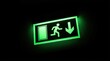 © Sajjad - Glowing green emergency exit sign with running man icon and downward arrow